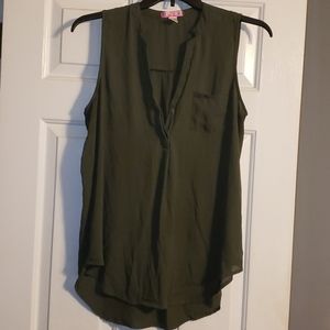 Olive Green High Low Sleeveless Blouse
